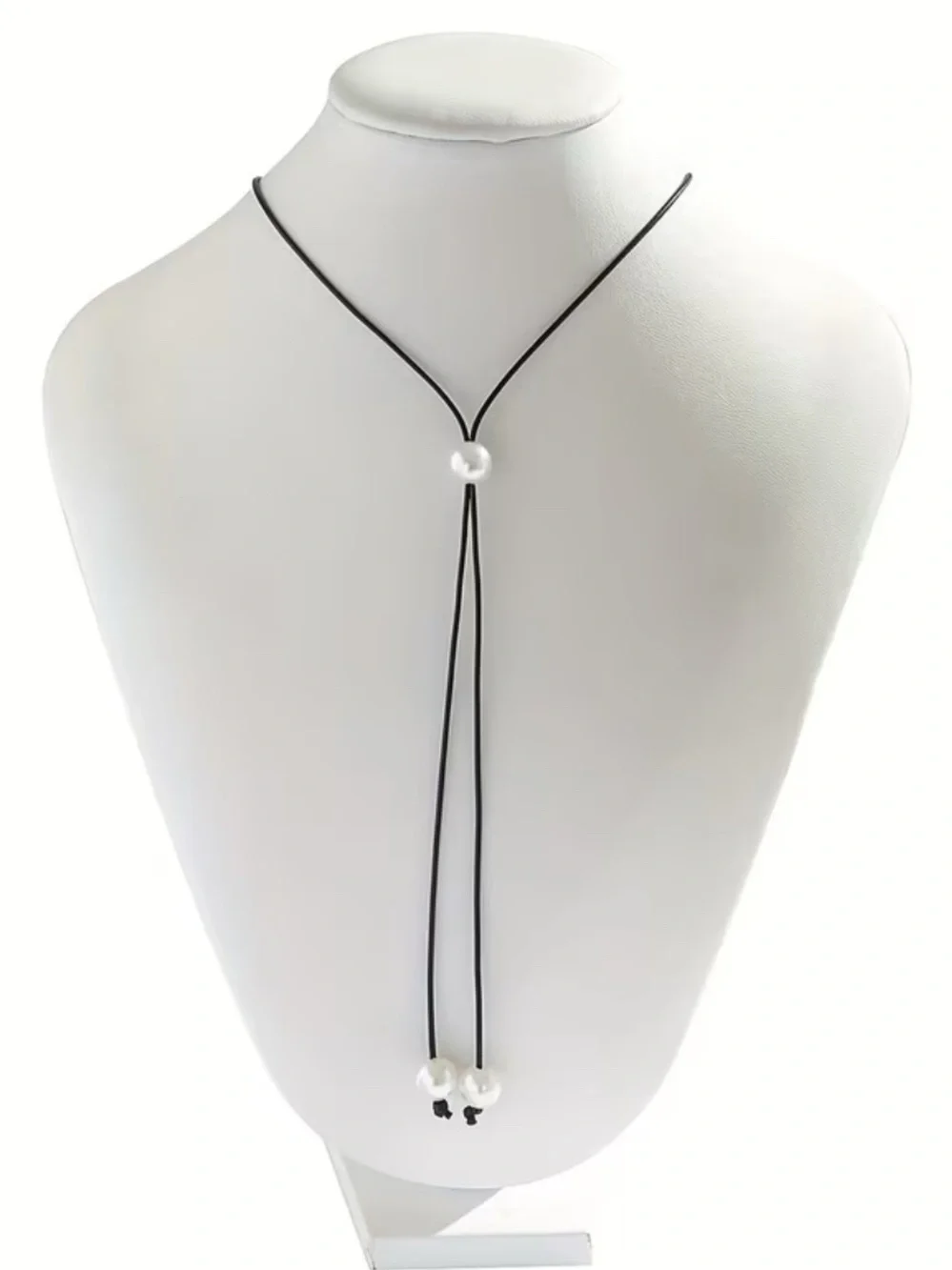 Adjustable Black Cord Pearl Lariat Necklace